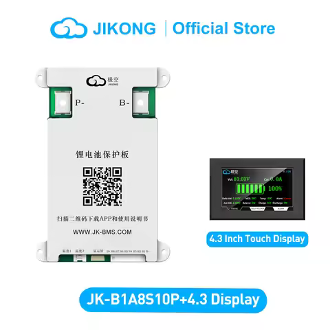 JIKONG JK-B1A8S10P+4.3 Display Lifepo4 Li-Ion Lto Battery 100A Active Balancer Smart BMS 4S-8S 12V/2
