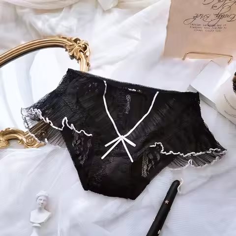 Japanese Women Lovely Cute Lolita Kawaii Mesh Lace Panties Palace Ruffles Lace Briefs Knicker big si