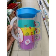 Set Jug Air + 4 Cawan Cute Cartoon 🍒 | Portable Water Jug Set | Cawan Plastik Tebal BPA Free | Set M