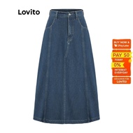 MALAYSIA..... Lovito Casual Plain Pocket Basic Women Denim Skirt L37AD066 (Blue)