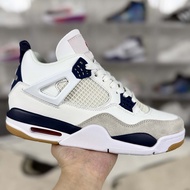 High Version AJ4 Mid-Top Retro Basketball Shoes Washed Denim Red Brick Men Women Cushioning Anti-Sli