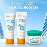 Hanasui Skincare Set | Collagen Water Sunscreen SPF 30 Power Bright Expert Serum Exfoliating Serum C