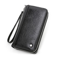 Genuine Leather Clutch Wallets for Men Vintage Long Zipper Clutch Bags Card Holders Money Clip Coin 