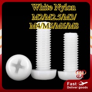 M2/M2.5/M3/M4/M5/M6/M8 Pan Head Phillips Screw Skru Plastic / White Nylon Machine Screw Round Head S
