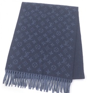 LOUIS VUITTON) 2022 年式 M70257 Monogram 漸變羊絨羊毛圍巾，海軍藍，成色極佳。正品，義大利製造，附原廠盒。男士款。原價：90,000 日圓。