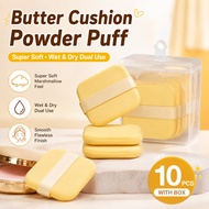 [10 Pcs] Butter Cushion Powder Puff with Box Super Soft Marshmallow Makeup Sponge Wet Dry Dual Use F
