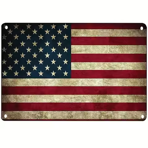 1pc Patriotic USA Metal Tin Sign - 8x12 Inch Rustic Wall Decor with American Flag Design for Home, G