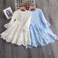 Embroidery Lace Elegant Princess Dress For Girls 3-8 Yrs Spring Autumn Long Sleeve Girl Dress Biethday Wedding Kids Dresses