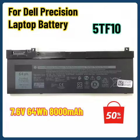 5TF10 NYFJH 7M0T7 7.6V 64Wh 8000mAh Laptop Battery for Dell Precision 7330 7530 7740 NYFJH 5TF10 Ser