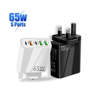 65W USB Charger 5 Ports Fast Charge Charger Type C PD Quick Phone Charger Adapter