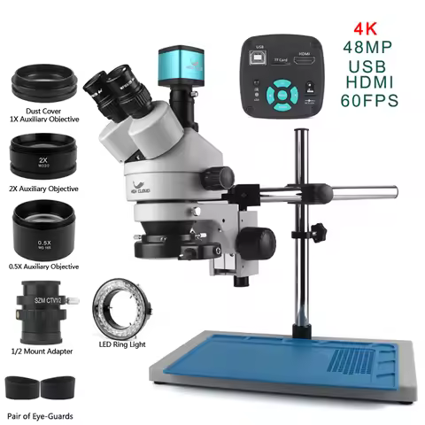 48MP 2K 4K HDMI Digital USB Microscopio Camera 3.5X-90X Simul-Focal Trinocular Stereo Microscope For