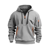 Autumn Men Hoodie Hooded Drawstring Half Zipper Pockets Elastic Cuffs And Hem Pullover Sport Fitness