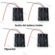 10pcs/lot 2pin Black Plastic 3 Slots AA 3x1.5v  4.5v Battery Storage Box Case DIY Batteries Containe