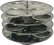 Kunal Stainless Steel Idli Cooker Maker 4-Rack Idli Stand 4 Tier SS idali stand Makes 16,steel Plates Idli Stand Silver Kitchen Appliances, cookware utensils Dia- 7 inch