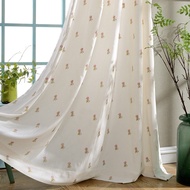 1pc Semi-Blackout Embroidery Polyester Floral Curtain, Suitable For Living Room Home Decoration