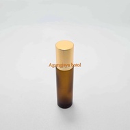 Roll On 10 Ml Amber Frost Shiny Gold Stainless Cap Line / Glass Bottle / Perfume Bottle / Wind Oil B