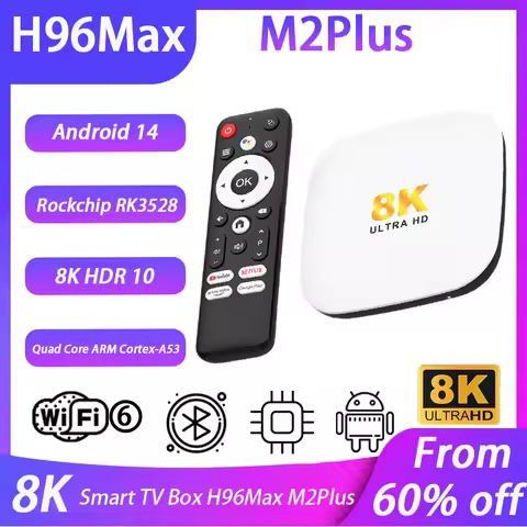 H96Max M2Plus TV Box Android 14.0 Rockchip RK3528 4GB 32GB/128GB BT5.4 8K 100M/Lan Media Play M2Plus