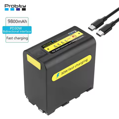 9800mAh NP-F970 NPF970 Battery with 30W PD Two-way Fast Charging LED Display for Sony CCD-RV100 NP-F