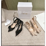 [Purchasing Agent Level]Dior Kitten Heel，Adiorable Tassel Grosgrain High Heels CD Pointed Toe Satin 