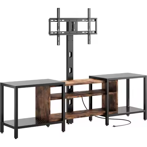 79-85 Inch TV Stand with Mount, 3-Tier Storage Shelves, Entertainment Center, Vintage Brown