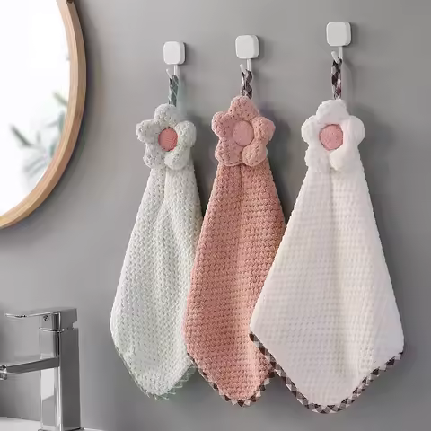 Sun Flower Hangable Coral Fleece Absorbent Flower Soft Hand Towels Kitchen Bathroom Cleaning Towels 
