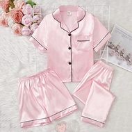 Bộ 3 món đồ ngủ cho bé gái, quần dài vải cotton màu hồng, quần short và áo len cardigan tay ngắn, đồ