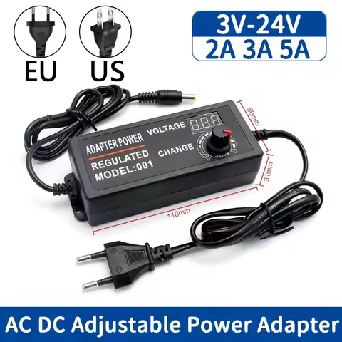 AC To DC 3V 9V 12V 24V 3A 5A Adjustable Power Supply Adapter Universal Adapter EU/US Plug with Displ