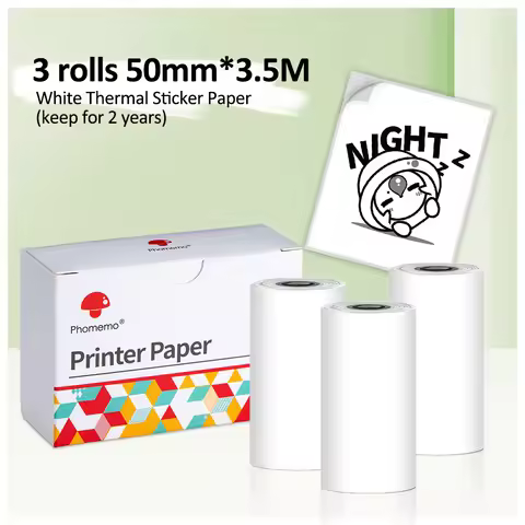 3 Rolls White Thermal Adhesive Paper White Thermal Stickers Label Tape for Phomemo M02 M02PRO M02S P