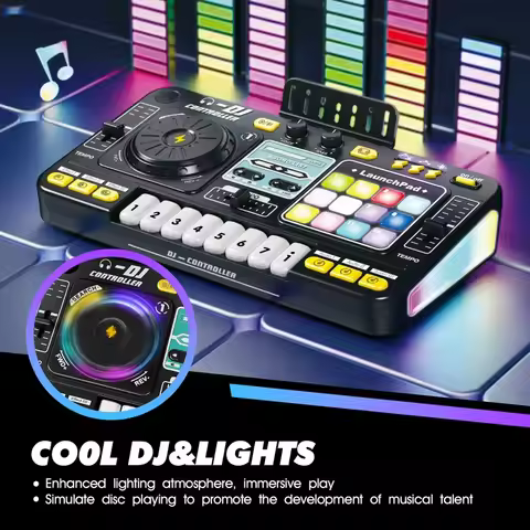 Kid DJ Mixer with Microphone Multifunctional Electronic Piano Keyboard Bluetooth DJ Turntable Contro