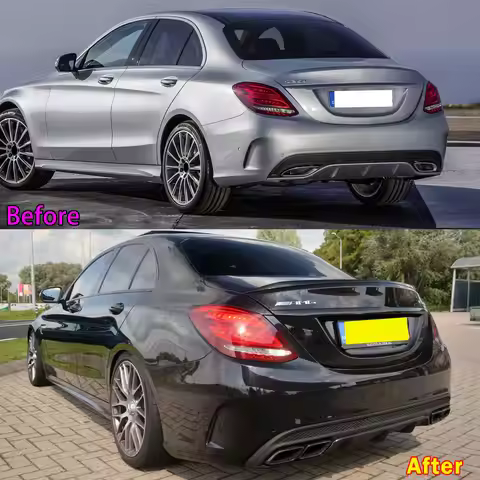 For C63 AMG Style Rear Bumper + Exhaust Tips for Mercedes Benz W205 Sedan C43 C180 C200 C250 C300 C4