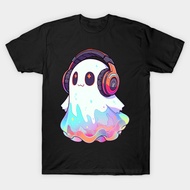 Vintage Cute Ghost With Headphones T-Shirt Authentic Cotton 1 Tight y2k New Products
