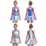 Jowowha Girls Halloween Shiny Metallic Alien Costume Sleeveless Back Zip Sequins Dress Alien Costume