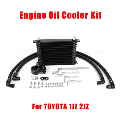 BATTLEBEE Car Engine Oil Cooler Cooling System Kit With Rubber Tube Aluminum Radiator For Toyota 1JZ