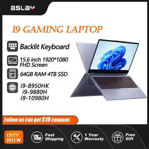 i9 Laptop 15.6 Inch Core i9-8950HK/9880H/10980H Gen Processor 64GB RAM 4TB SSD Windows 11 Gaming Lap