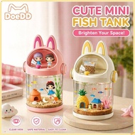 Mini Desktop Fish Tank Transparent Plastic With Lid LED Light Filter Box Akuarium