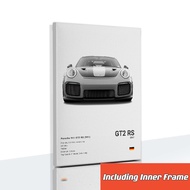 (พร้อมขอบ) สีดำและสีขาวเยอรมันหรูรถสปอร์ตโปสเตอร์ผนังภาพวาด 911 GT3 RS Turbo ผ้าใบภาพวาดโรงรถตกแต่งห