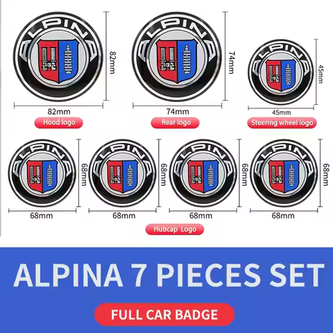 7pcs Car Logo accessories Front Hood Emblem 82mm+Rear Badge 74mm+Wheel Hub Cap 68mm+Steering Wheel S