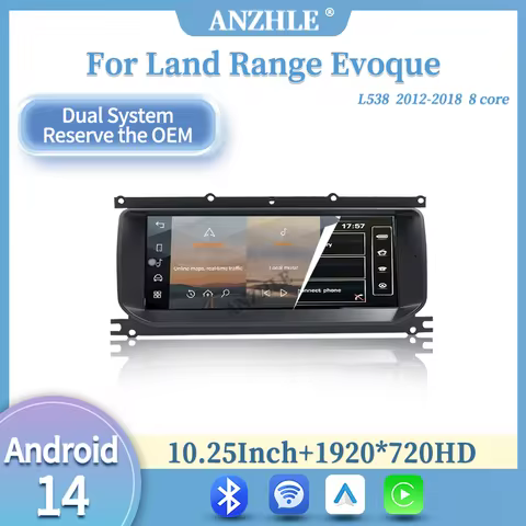 ANZHLE 10.25" For Range Rover Evoque L538 Carplay Android 14 Multimedia Player GPS Radio Bosch And H