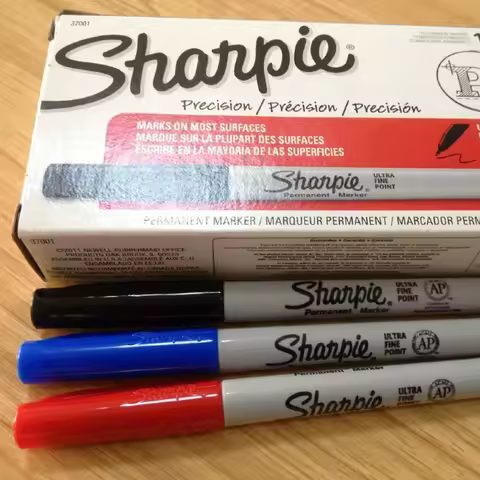 12pcs American Sharpie 37002 Permanent Marker Ultra Fine Point Oil Waterproof Ink Black Blue White P