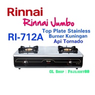 Kompor Gas Jumbo Rinnai Ri-712A, 2 Tungku Jumbo Stainless Kuningan