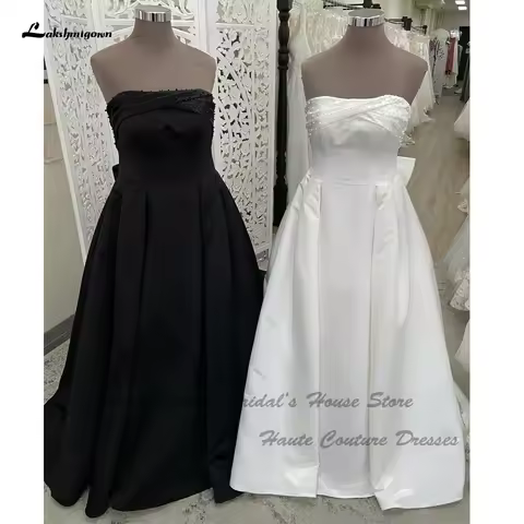 Lakshmigown Modest Mikado Satin Wedding Gowns For Women 2025 Vestidos Church Bridal Dresses Pearls f