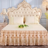 ชุดผ้าปูที่นอนเตียงแบบพอดีแต่งจีบหรูหราสไตล์เจ้าหญิงผ้า Set Seprai Linen จีบขอบผ้าระบายขอบเตียง G.1