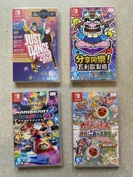 Switch 遊戲合售：Just Dance 2020, Mario Kart Deluxe 8,瓦利歐 分享同樂, 太鼓之達人