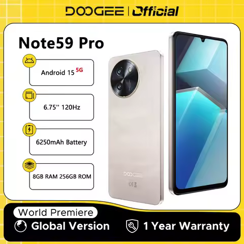 DOOGEE Note59 Pro 5G Smartphone 6.75" HD+ Android 15 Mobile Phone 8GB RAM 256GB ROM 6250mAh Battery 