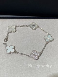Van Cleef & Arpels bracelet 白貝母間鑽五花手鏈 VCA四葉草手鏈白金色