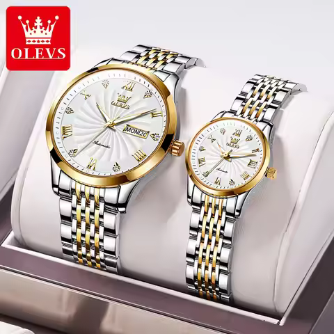 Couple Watches OLEVS Automatic OLEVS Couple Watches Pair Fashion Cyclone Dial Classic Dual Calendar 