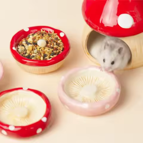 Cute Ceramic Mushroom Hamster Nest Small Pet Hideout Water Bottle Food Bowl Golden Bear Ferret Rat F