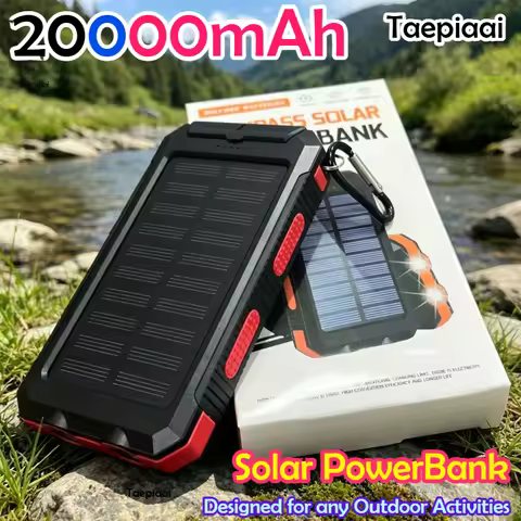 Taepiaai 20000mAh Solar PowerBank Portable Charging Poverbank External Battery Charger Strong Light 