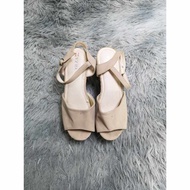 Open Toe Beige Ankle Strap Chunky Heels