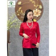 Han Nguyen Ba Ba Shirt B.A107 - Ba Ba Brocade Set with Pockets Long Sleeve Round Neck Chrysanthemum